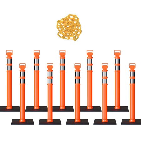 MONTOUR LINE Orange Delineator Post with Base (10 pack) and 100 Ft. Yellow Chain DL1-OR-10-KT-10-CH-CH-20-YW-100-BX